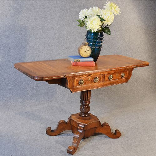 Antique Pembroke Desk Sofa Console Table English Twin Drawer Mahogany - C1900