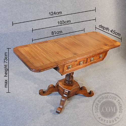 fig 1. Antique Pembroke Desk Sofa Console Table English Twin Drawer Mahogany - c1900