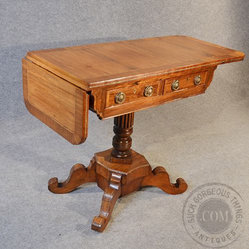 fig 2. Antique Pembroke Desk Sofa Console Table English Twin Drawer Mahogany - c1900