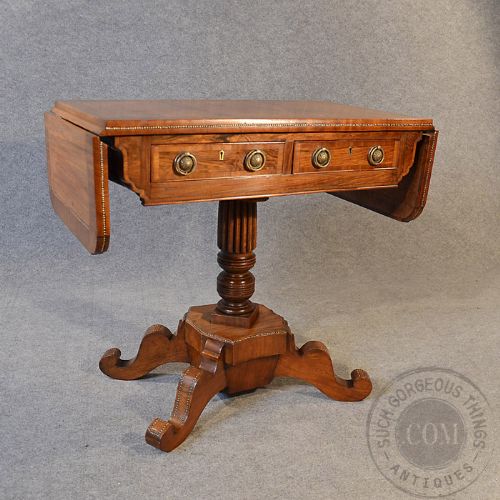 fig 3. Antique Pembroke Desk Sofa Console Table English Twin Drawer Mahogany - c1900