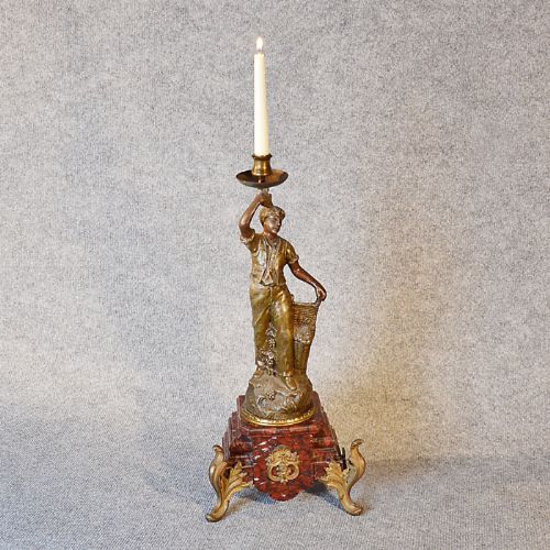 Antique Candelabra Statue Figurine Original French Candle Stick Gilt Metal C1880