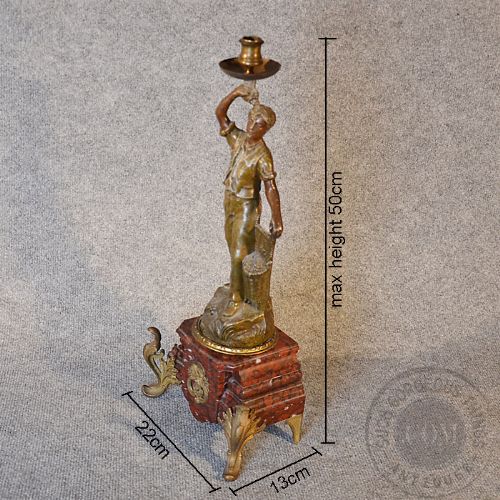 fig 1. Antique Candelabra Statue Figurine Original French Candle Stick Gilt Metal c1880