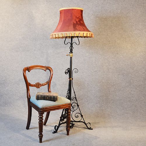 Antique Standard Lamp & Stunning Shade Quality Tall Floor Light C1900