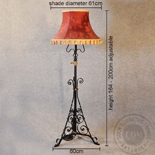fig 1. Antique Standard Lamp & Stunning Shade Quality Tall Floor Light c1900