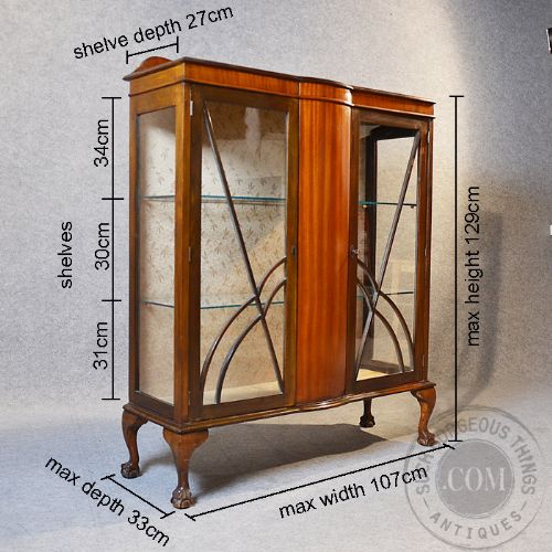 fig 1. Antique Art Deco Glazed Bookcase Display Case China Cabinet c1930