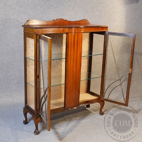 fig 2. Antique Art Deco Glazed Bookcase Display Case China Cabinet c1930