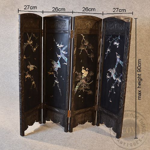 fig 1. Antique Folding Fire Screen Oriental Mother of Pearl Inlay Victorian c1890