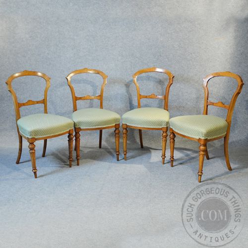 fig 2. Antique Set 4 Four Walnut Balloon Back Dining Chairs With Fine Burr Inlay c1870