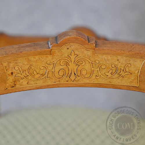fig 3. Antique Set 4 Four Walnut Balloon Back Dining Chairs With Fine Burr Inlay c1870