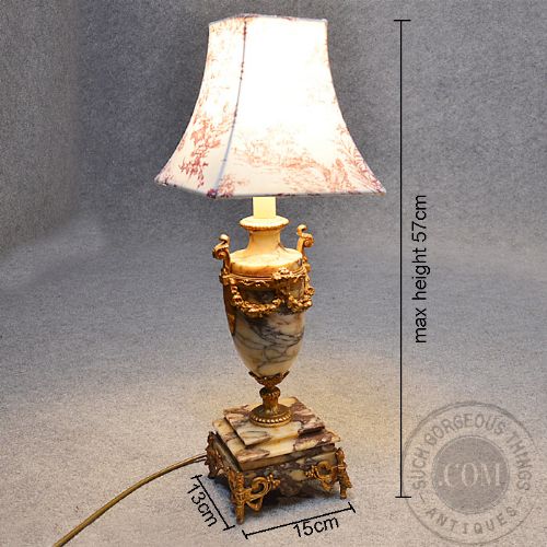 fig 1. Antique Table Lamp French Gilt Metal & Marble Desk Side Light Re-Wired c1900