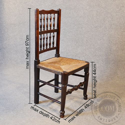 fig 2. Antique Set 8 Country Chairs Northern Spindle Back Rush Seats Ash Oak Elm c1790