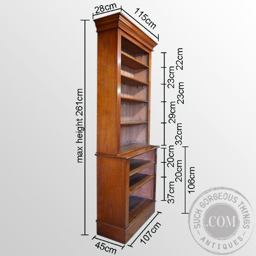 fig 1. Antique Tall Bookcase Library Cabinet Open Book Shelves English Victorian c1860