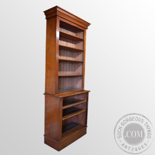 fig 3. Antique Tall Bookcase Library Cabinet Open Book Shelves English Victorian c1860
