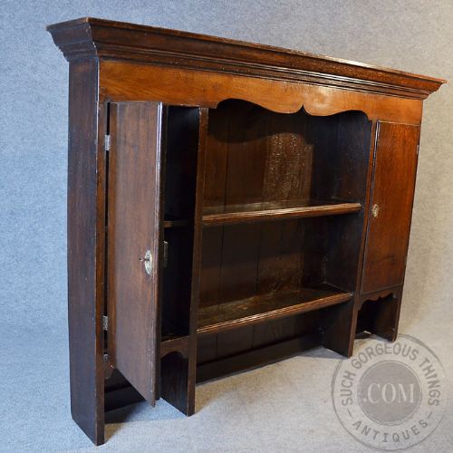 fig 2. Antique Georgian Oak Plate Rack Dresser Top China Display Shelf Cabinet c1800