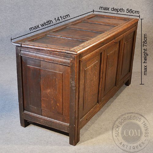 fig 1. Antique Oak Coffer Box Trunk Chest Storage Cabinet English Georgian c1750