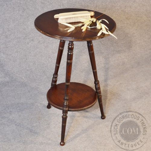 fig 2. Antique Two Tier Mahogany Occasional Side Lamp Cricket Tripod Table c1910