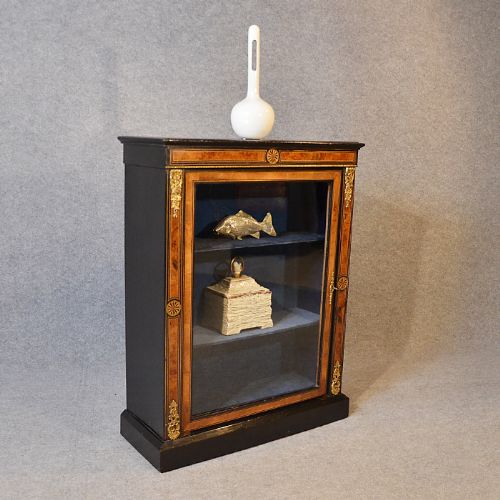 Antique Pier Display Cabinet Ormolu Mounts & Inlaid Victorian Ebonized C1880
