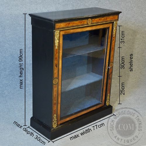 fig 1. Antique Pier Display Cabinet Ormolu Mounts & Inlaid Victorian Ebonized c1880