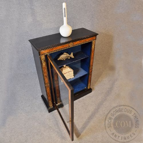 fig 2. Antique Pier Display Cabinet Ormolu Mounts & Inlaid Victorian Ebonized c1880