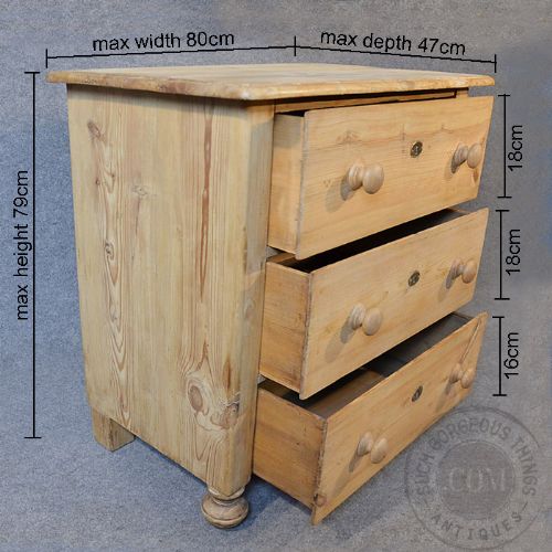 fig 1. Antique Chest Drawers Original Quality Victorian Pine Three Drawer c1890