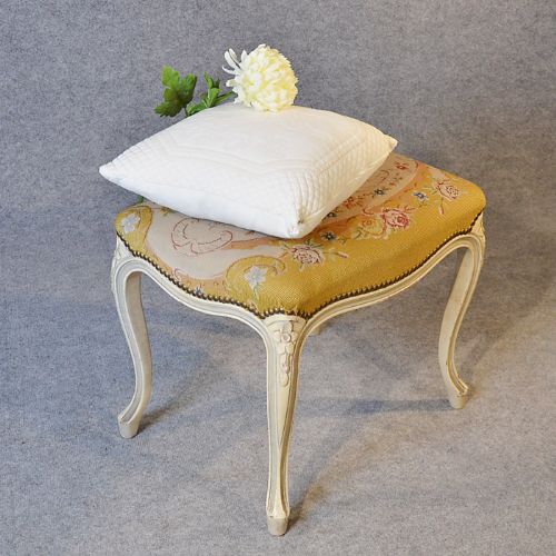 Antique French Ladies Dressing Stool Footstool Tapestry Needlepoint Seat C1890