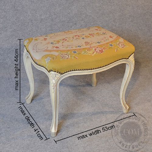 fig 1. Antique French Ladies Dressing Stool Footstool Tapestry Needlepoint Seat c1890