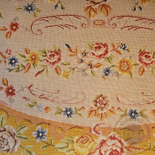 fig 2. Antique French Ladies Dressing Stool Footstool Tapestry Needlepoint Seat c1890