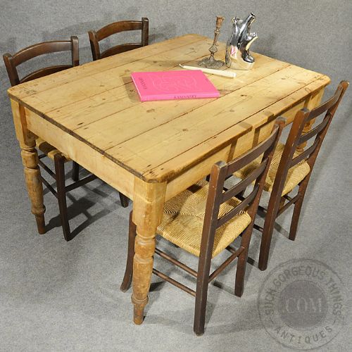 fig 3. Antique Victorian Pine Kitchen Dining Table 4 - 6 Four to Six Seater c1900