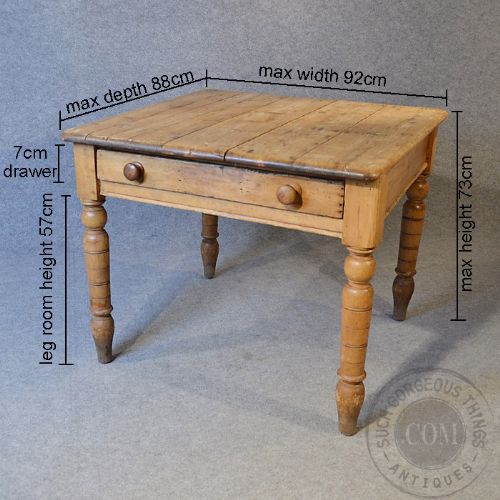 fig 1. Antique Victorian Pine Kitchen Dining Table With Drawer 2 - 4 Seater c1850