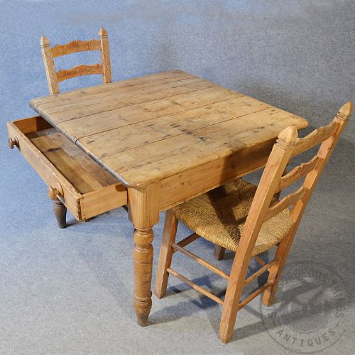 fig 2. Antique Victorian Pine Kitchen Dining Table With Drawer 2 - 4 Seater c1850