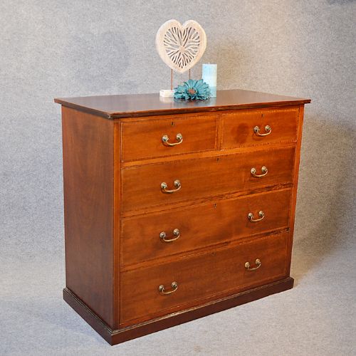Antique Chest Drawers Large English Edwardian Inlaid Mahogany C1910