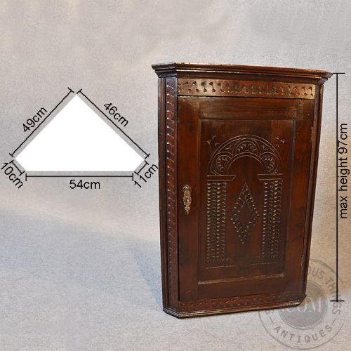 fig 1. Antique Oak Corner Cupboard Wall Hanging Country Cabinet English Georgian c1750