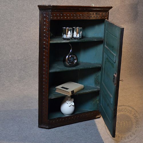 fig 2. Antique Oak Corner Cupboard Wall Hanging Country Cabinet English Georgian c1750