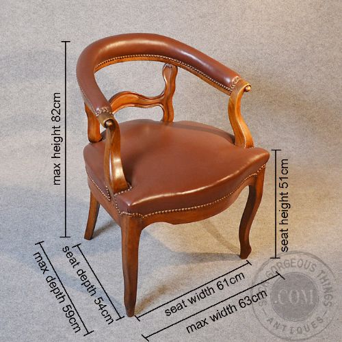 fig 1. Antique Leather Library Office Study Chair Desk Armchair Mahogany English c1900