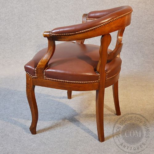 fig 3. Antique Leather Library Office Study Chair Desk Armchair Mahogany English c1900