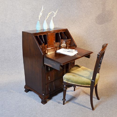 Antique Edwardian Writing Desk Bureau Serpentine Front Quality Interior C1910