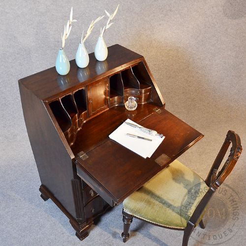 fig 2. Antique Edwardian Writing Desk Bureau Serpentine Front Quality Interior c1910