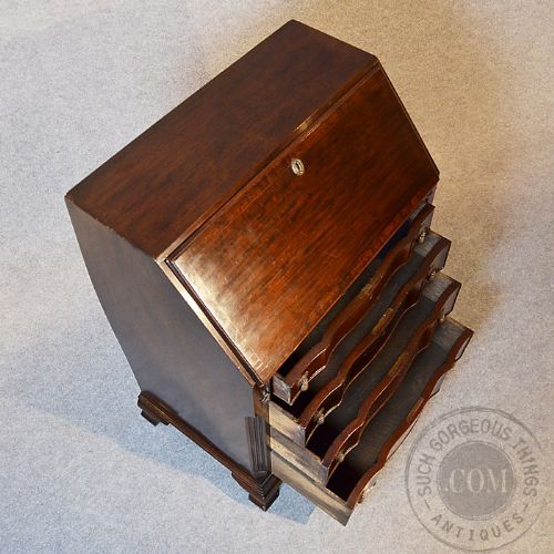 fig 3. Antique Edwardian Writing Desk Bureau Serpentine Front Quality Interior c1910