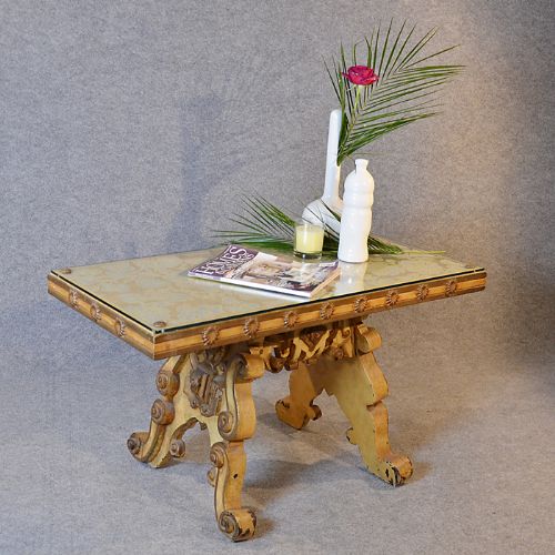 Antique Coffee Table Italian Ornate Glass Top Low Sofa Magazine Occasional C1850