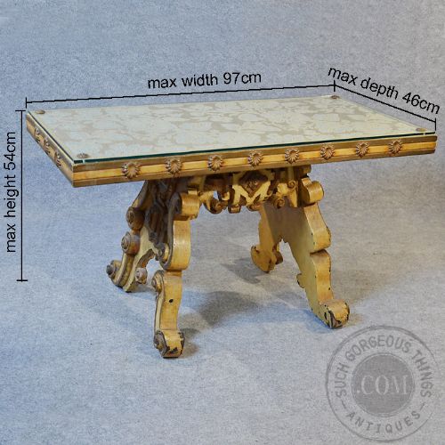 fig 1. Antique Coffee Table Italian Ornate Glass Top Low Sofa Magazine Occasional c1850