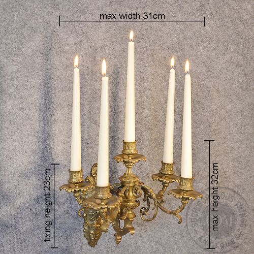 fig 1. Antique French Wall Sconce Candelabra Pair Ornate Candle Sticks Gilt Metal c1900