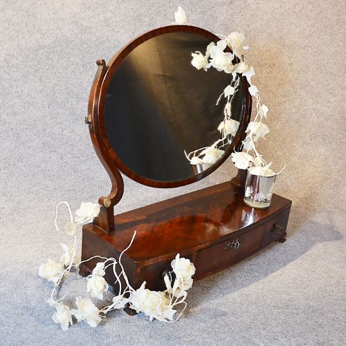 Antique Dressing Vanity Swing Cosmetic Toilet Mirror Oval Triple Drawer C1800