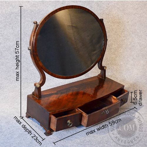 fig 1. Antique Dressing Vanity Swing Cosmetic Toilet Mirror Oval Triple Drawer c1800