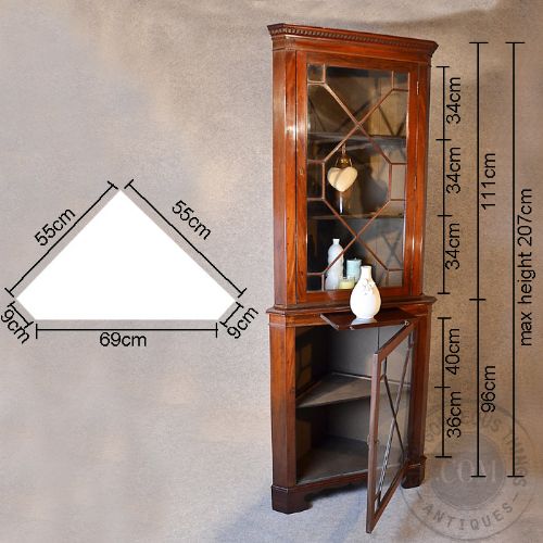 fig 1. Antique Tall Corner Cupboard Display Cabinet Victorian Mahogany English c1900