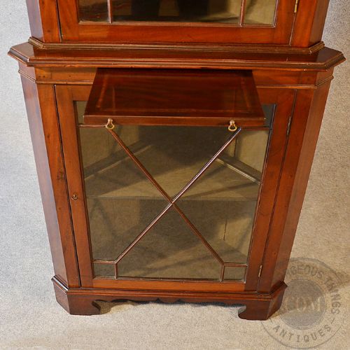 fig 3. Antique Tall Corner Cupboard Display Cabinet Victorian Mahogany English c1900
