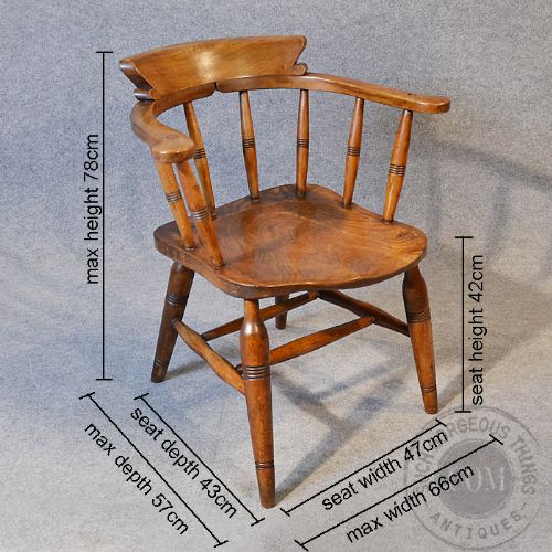 fig 1. Antique Character Windsor Smokers Bow Armchair Country Elm Captains Chair c1880