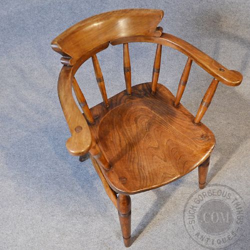 fig 2. Antique Character Windsor Smokers Bow Armchair Country Elm Captains Chair c1880