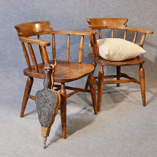 Antique Pair of Windsor Smokers Bow Armchair Country Elm Captains Chair C1880