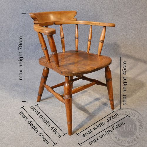 fig 1. Antique Pair of Windsor Smokers Bow Armchair Country Elm Captains Chair c1880