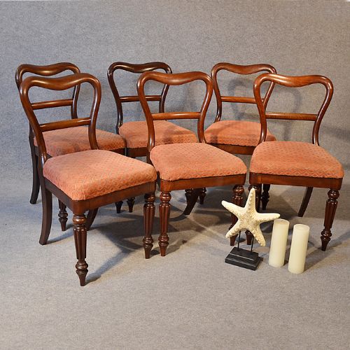 Antique Set 6 Six Balloon Buckle Back Dining Chairs English Mahogany & Oak C1840